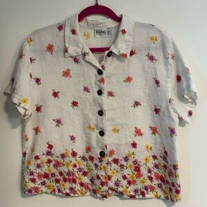 Vintage Kiko Floral Button Up 100% Linen